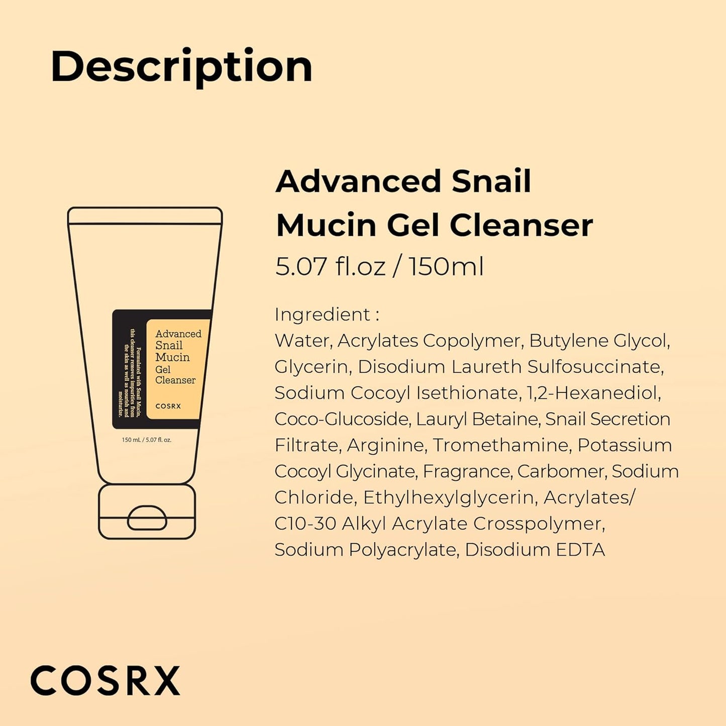 COSRX – Advanced Snail Mucin Gel Limpiador Facial 150 ml | Limpieza suave con mucina de caracol