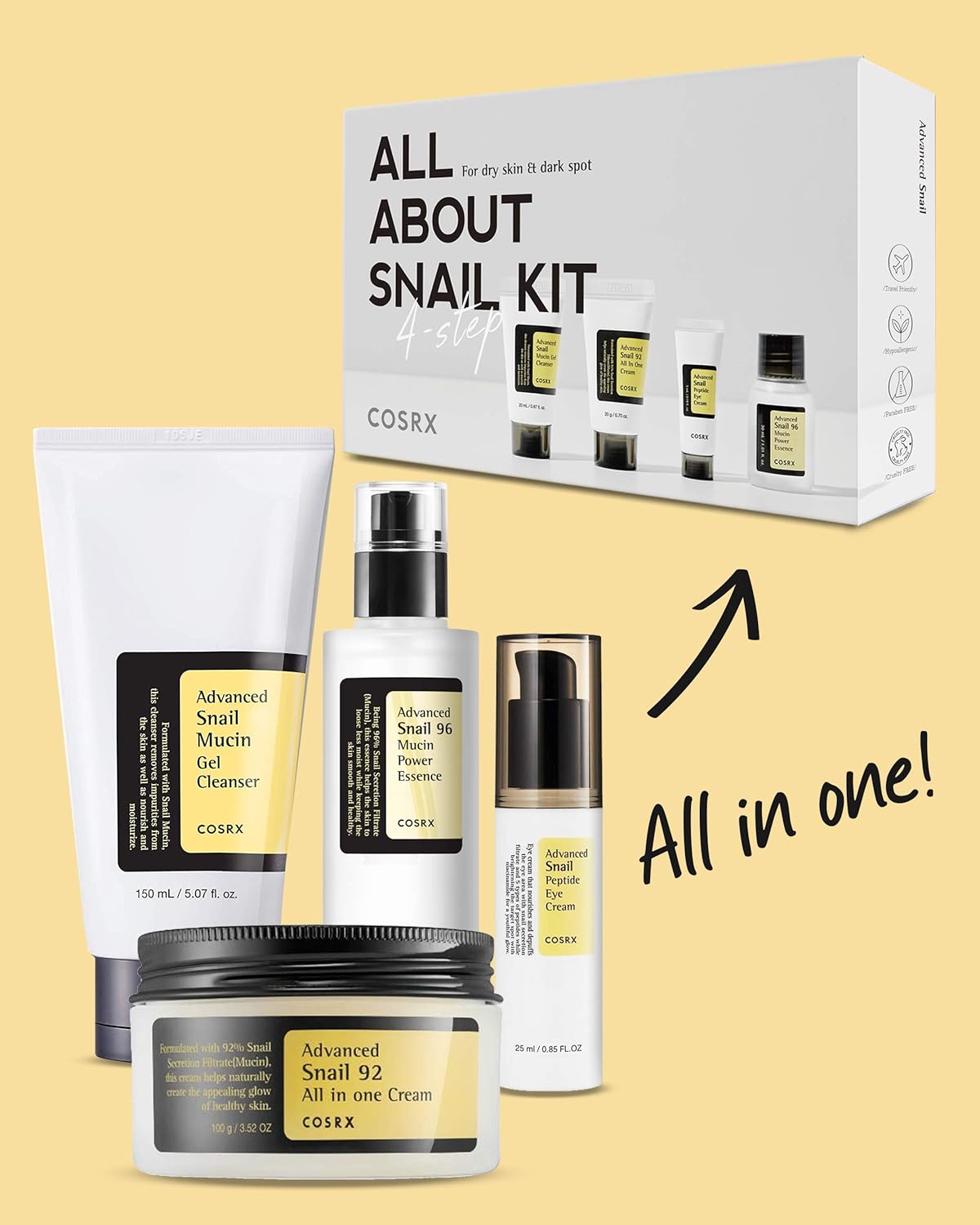 COSRX – All About Snail Kit (4 piezas) | Limpieza, hidratación y reparación intensiva