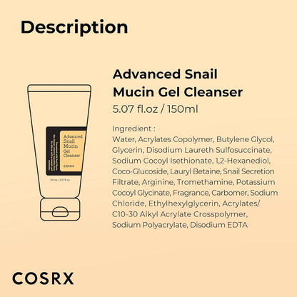 COSRX – Advanced Snail Mucin Gel Limpiador Facial 150 ml | Limpieza suave con mucina de caracol